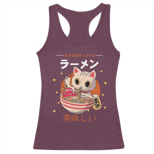 Funny Japanese Kawaii Cat Neko Ramen Racerback Tank Top TS11 Maroon Print Your Wear