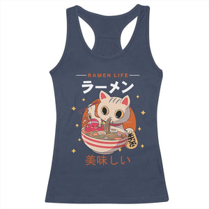 Funny Japanese Kawaii Cat Neko Ramen Racerback Tank Top TS11 Navy Print Your Wear