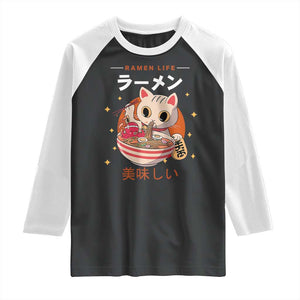 Funny Japanese Kawaii Cat Neko Ramen Raglan Shirt TS11 Black White Print Your Wear