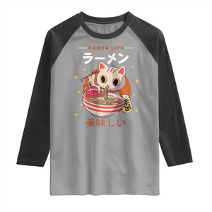 Funny Japanese Kawaii Cat Neko Ramen Raglan Shirt TS11 Sport Gray Black Print Your Wear