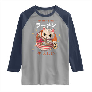 Funny Japanese Kawaii Cat Neko Ramen Raglan Shirt TS11 Sport Gray Navy Print Your Wear