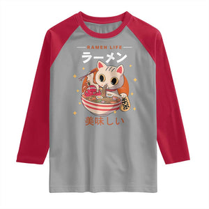 Funny Japanese Kawaii Cat Neko Ramen Raglan Shirt TS11 Sport Gray Red Print Your Wear