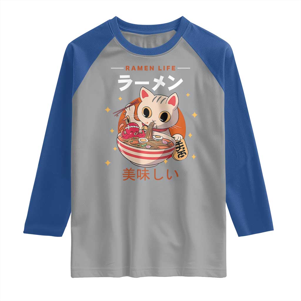 Funny Japanese Kawaii Cat Neko Ramen Raglan Shirt TS11 Sport Gray Royal Print Your Wear