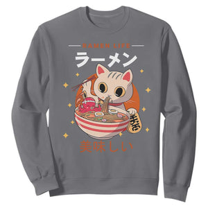 Funny Japanese Kawaii Cat Neko Ramen Sweatshirt TS11 Charcoal Print Your Wear