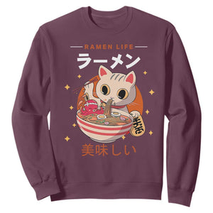 Funny Japanese Kawaii Cat Neko Ramen Sweatshirt TS11 Maroon Print Your Wear