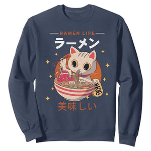 Funny Japanese Kawaii Cat Neko Ramen Sweatshirt TS11 Navy Print Your Wear