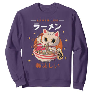 Funny Japanese Kawaii Cat Neko Ramen Sweatshirt TS11 Purple Print Your Wear