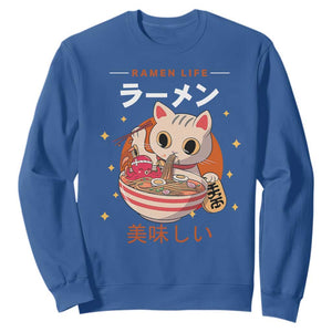 Funny Japanese Kawaii Cat Neko Ramen Sweatshirt TS11 Royal Blue Print Your Wear