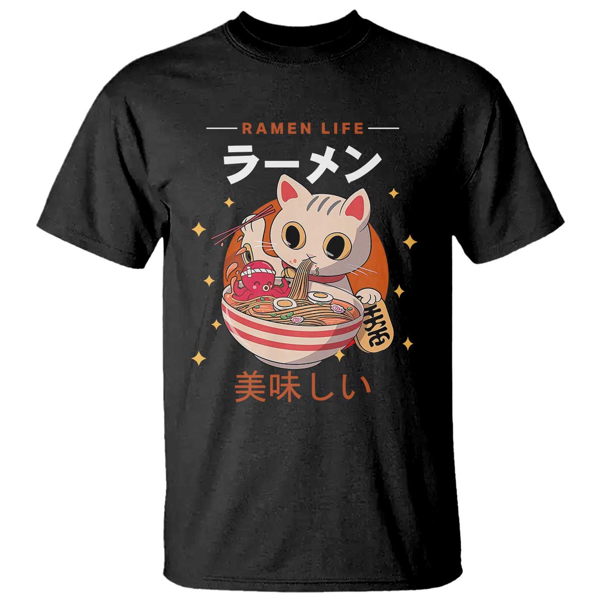 Funny Japanese Kawaii Cat Neko Ramen T Shirt TS11 Black Print Your Wear