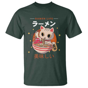 Funny Japanese Kawaii Cat Neko Ramen T Shirt TS11 Dark Forest Green Print Your Wear