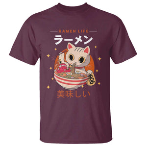 Funny Japanese Kawaii Cat Neko Ramen T Shirt TS11 Maroon Print Your Wear