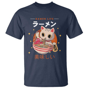 Funny Japanese Kawaii Cat Neko Ramen T Shirt TS11 Navy Print Your Wear