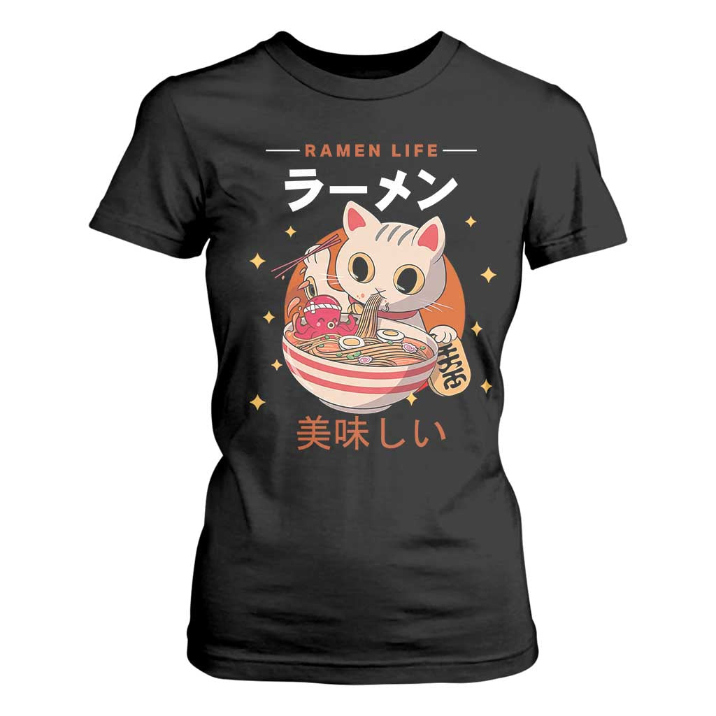 Funny Japanese Kawaii Cat Neko Ramen T Shirt For Women TS11 Black Print Your Wear