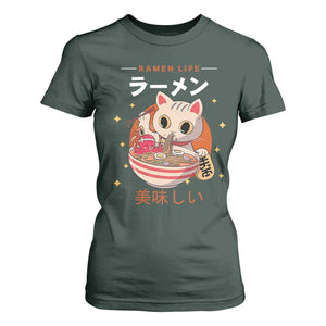 Funny Japanese Kawaii Cat Neko Ramen T Shirt For Women TS11 Dark Forest Green Print Your Wear