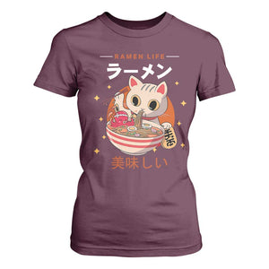 Funny Japanese Kawaii Cat Neko Ramen T Shirt For Women TS11 Maroon Print Your Wear