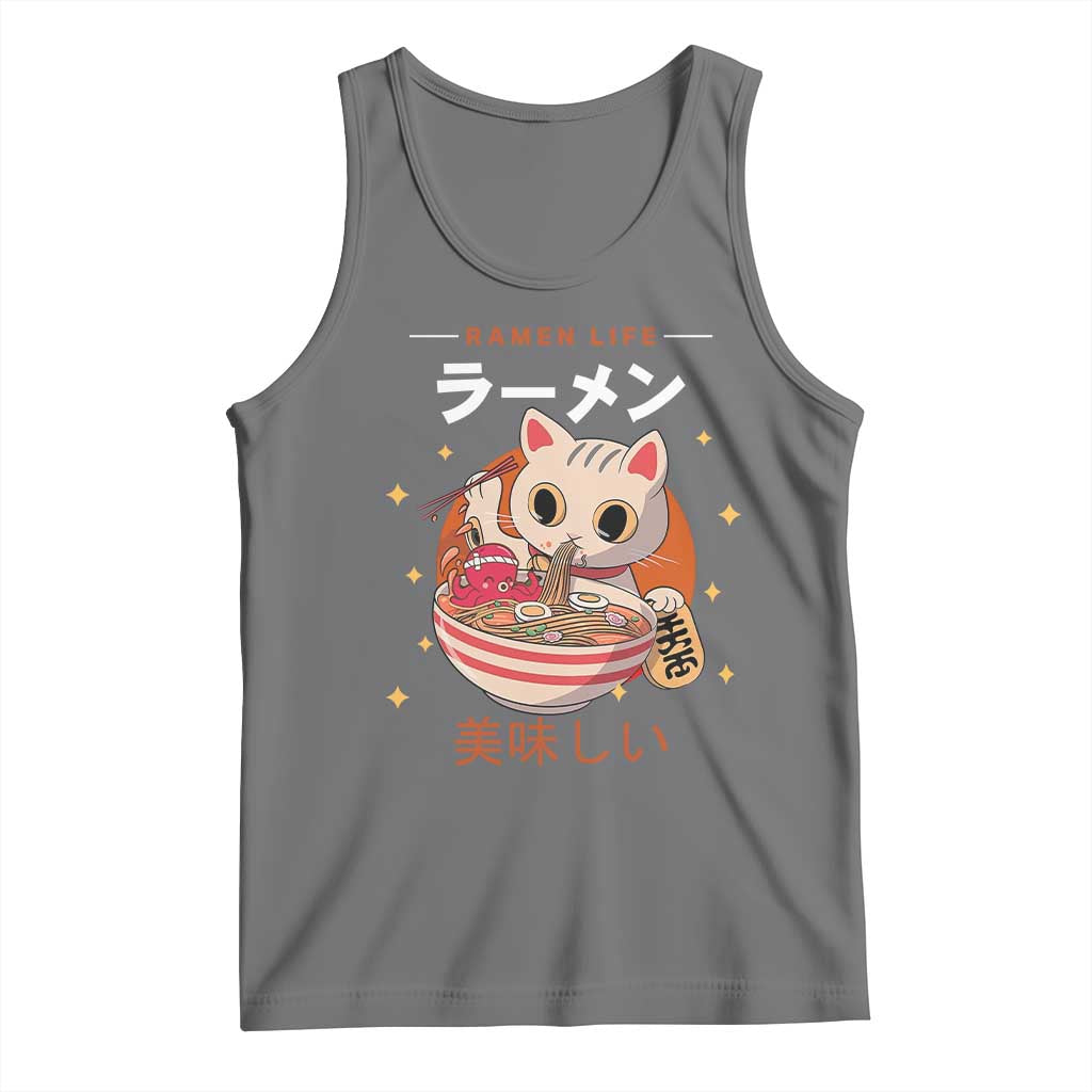 Funny Japanese Kawaii Cat Neko Ramen Tank Top TS11 Black Heather Print Your Wear