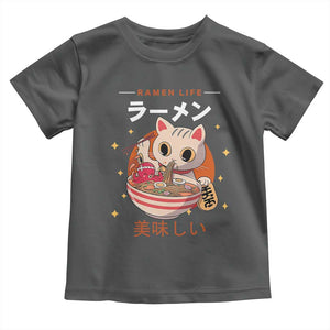 Funny Japanese Kawaii Cat Neko Ramen Toddler T Shirt TS11 Dark Heather Print Your Wear