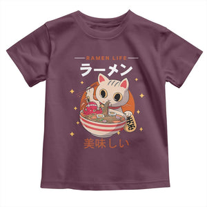 Funny Japanese Kawaii Cat Neko Ramen Toddler T Shirt TS11 Maroon Print Your Wear