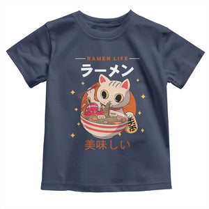 Funny Japanese Kawaii Cat Neko Ramen Toddler T Shirt TS11 Navy Print Your Wear