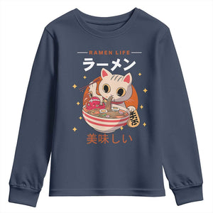 Funny Japanese Kawaii Cat Neko Ramen Youth Sweatshirt TS11 Navy Print Your Wear