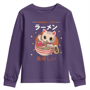 Funny Japanese Kawaii Cat Neko Ramen Youth Sweatshirt TS11 Purple Print Your Wear