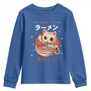 Funny Japanese Kawaii Cat Neko Ramen Youth Sweatshirt TS11 Royal Blue Print Your Wear