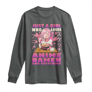 Funny Just A Girl Who Loves Anime Ramen And Sketching Long Sleeve Shirt Otaku Japanese Kawaii Anime Girl TS11 Dark Heather Print Your Wear