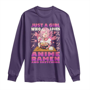 Funny Just A Girl Who Loves Anime Ramen And Sketching Long Sleeve Shirt Otaku Japanese Kawaii Anime Girl TS11 Purple Print Your Wear