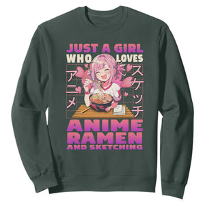 Funny Just A Girl Who Loves Anime Ramen And Sketching Sweatshirt Otaku Japanese Kawaii Anime Girl TS11 Dark Forest Green Print Your Wear