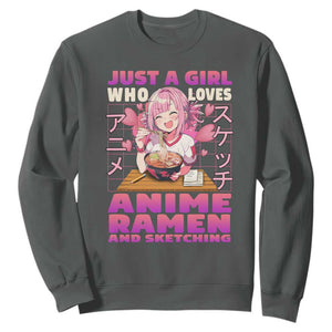 Funny Just A Girl Who Loves Anime Ramen And Sketching Sweatshirt Otaku Japanese Kawaii Anime Girl TS11 Dark Heather Print Your Wear