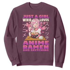 Funny Just A Girl Who Loves Anime Ramen And Sketching Sweatshirt Otaku Japanese Kawaii Anime Girl TS11 Maroon Print Your Wear