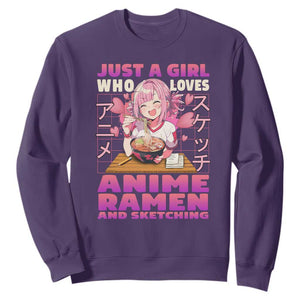 Funny Just A Girl Who Loves Anime Ramen And Sketching Sweatshirt Otaku Japanese Kawaii Anime Girl TS11 Purple Print Your Wear