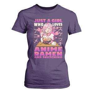 Funny Just A Girl Who Loves Anime Ramen And Sketching T Shirt For Women Otaku Japanese Kawaii Anime Girl TS11 Purple Print Your Wear