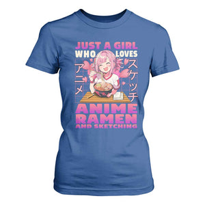 Funny Just A Girl Who Loves Anime Ramen And Sketching T Shirt For Women Otaku Japanese Kawaii Anime Girl TS11 Royal Blue Print Your Wear