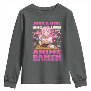 Funny Just A Girl Who Loves Anime Ramen And Sketching Youth Sweatshirt Otaku Japanese Kawaii Anime Girl TS11 Dark Heather Print Your Wear