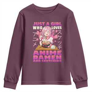 Funny Just A Girl Who Loves Anime Ramen And Sketching Youth Sweatshirt Otaku Japanese Kawaii Anime Girl TS11 Maroon Print Your Wear