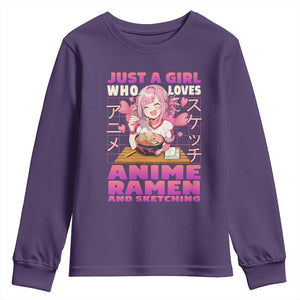 Funny Just A Girl Who Loves Anime Ramen And Sketching Youth Sweatshirt Otaku Japanese Kawaii Anime Girl TS11 Purple Print Your Wear