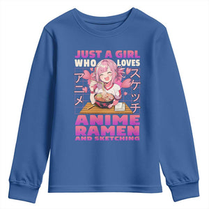 Funny Just A Girl Who Loves Anime Ramen And Sketching Youth Sweatshirt Otaku Japanese Kawaii Anime Girl TS11 Royal Blue Print Your Wear