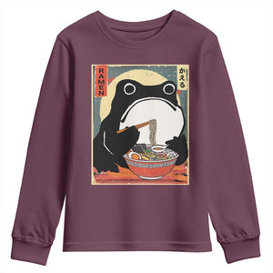 Funny Frog Ramen Japanese Kawaii Anime Youth Sweatshirt TS11 Maroon Print Your Wear