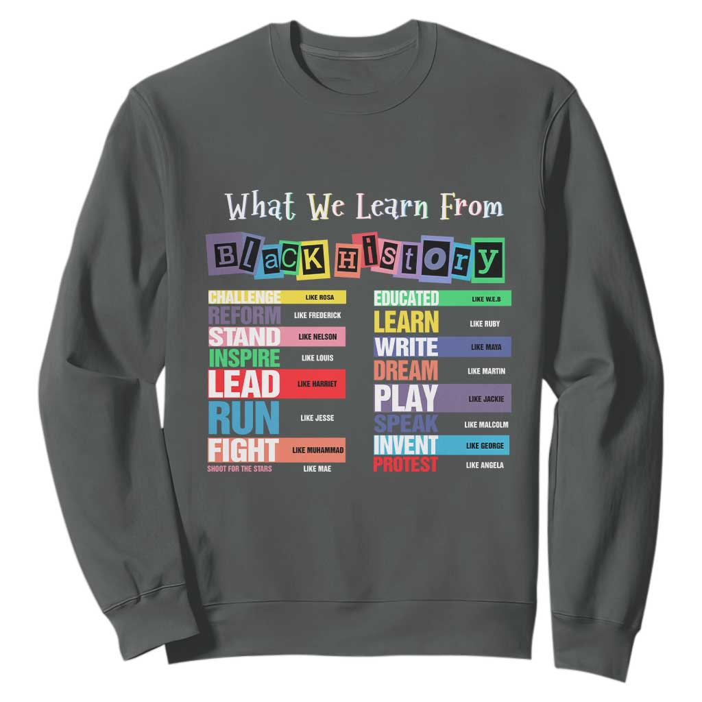 What We Learn From Black History Sweatshirt African American Pride TS11 Dark Heather Print Your Wear