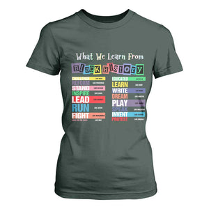 What We Learn From Black History T Shirt For Women African American Pride TS11 Dark Forest Green Print Your Wear