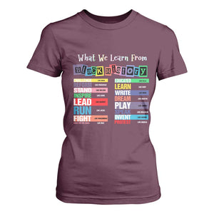 What We Learn From Black History T Shirt For Women African American Pride TS11 Maroon Print Your Wear