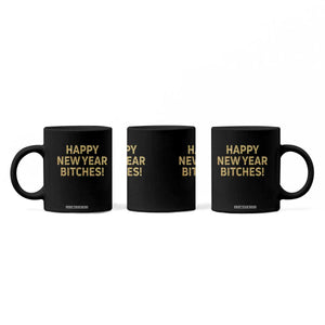 Funny Happy New Year Bitches Coffee Mug NYE Party Faux Glitter Effect Printed TS11 Print Your Wear