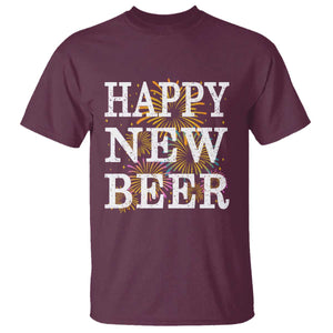 Funny Happy New Beer New Year T Shirt NYE Party Beer Lover Firework TS11 Maroon Print Your Wear