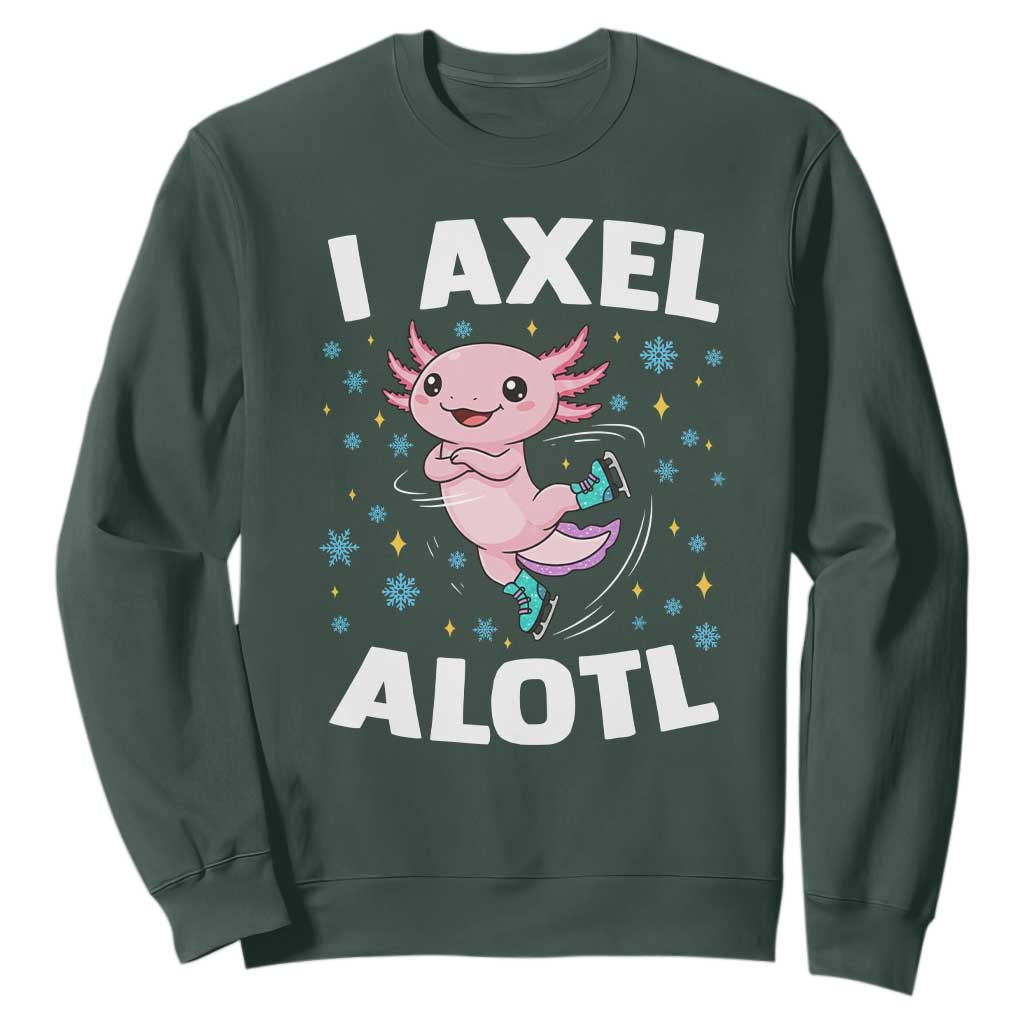 Funny Axolotl Ice Skating Sweatshirt I Axel Alotl Winter Sport TS11 Dark Forest Green Print Your Wear