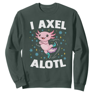 Funny Axolotl Ice Skating Sweatshirt I Axel Alotl Winter Sport TS11 Dark Forest Green Print Your Wear