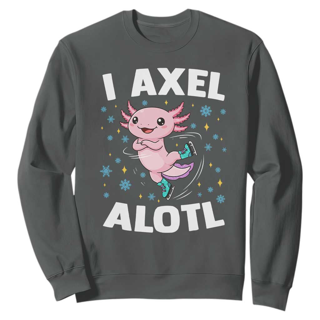 Funny Axolotl Ice Skating Sweatshirt I Axel Alotl Winter Sport TS11 Dark Heather Print Your Wear