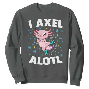 Funny Axolotl Ice Skating Sweatshirt I Axel Alotl Winter Sport TS11 Dark Heather Print Your Wear