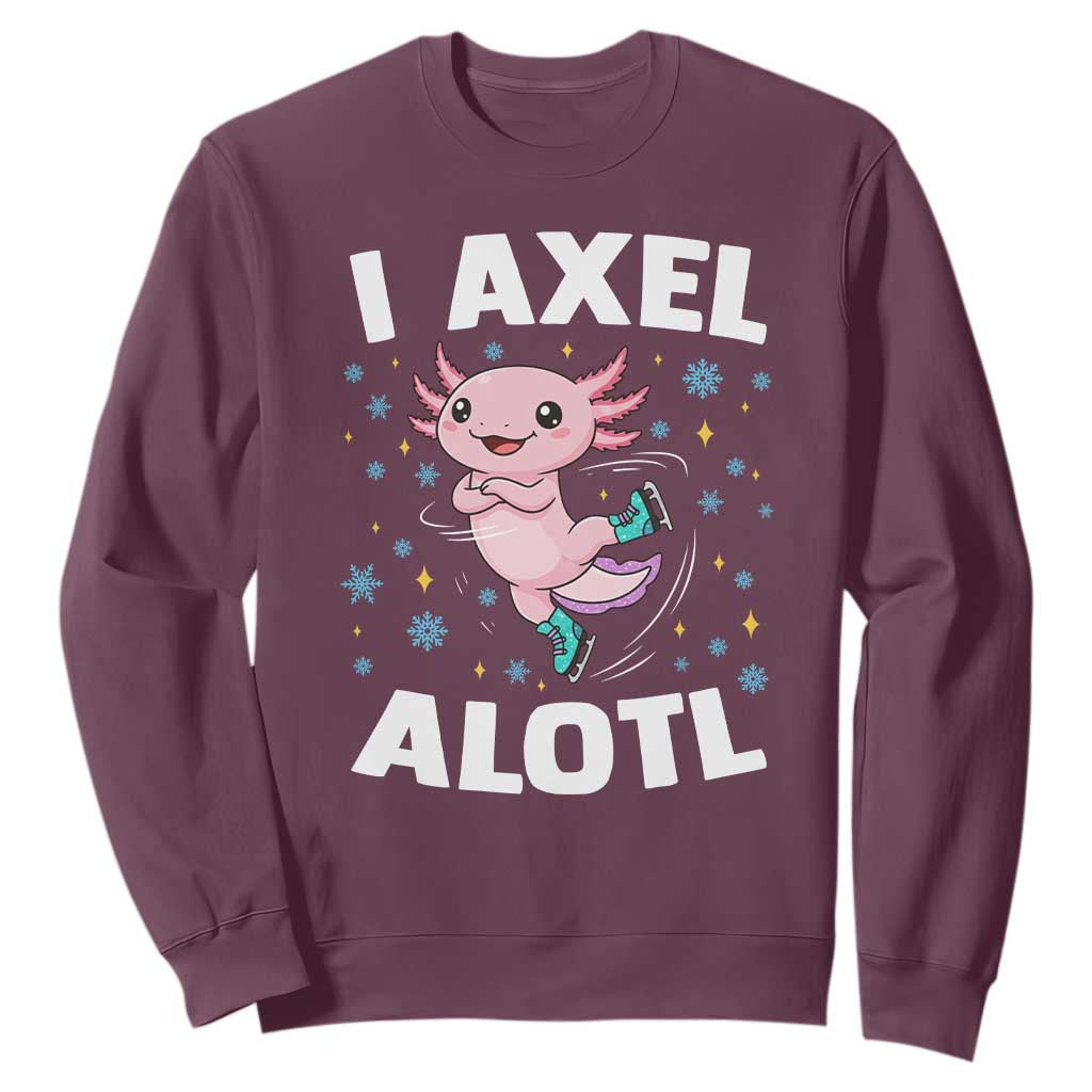 Funny Axolotl Ice Skating Sweatshirt I Axel Alotl Winter Sport TS11 Maroon Print Your Wear