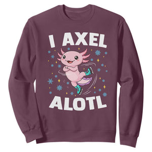 Funny Axolotl Ice Skating Sweatshirt I Axel Alotl Winter Sport TS11 Maroon Print Your Wear